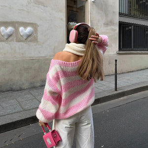 Loose Striped Pullover Sweater Fashion Versatile Long-sleeved Knitted Tops Women Clothing