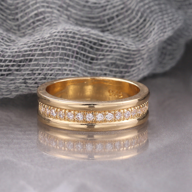 Simple Golden Sliver Rhinestones Copper Plated Fashion Ring