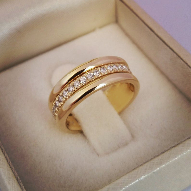 Simple Golden Sliver Rhinestones Copper Plated Fashion Ring