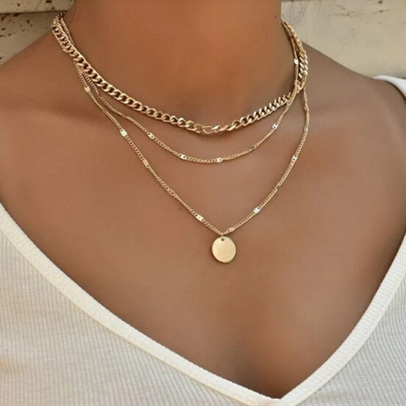 Women's Multilayer Fashion Disc Pendant Necklace