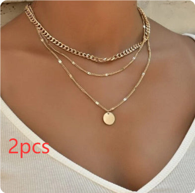 Women's Multilayer Fashion Disc Pendant Necklace