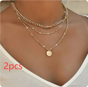 Women's Multilayer Fashion Disc Pendant Necklace