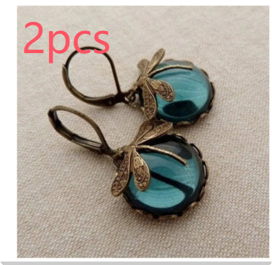 Women's Hanging Vintage Dragonfly Pendant Earring Boho Chakra Blue Moonstone Drop