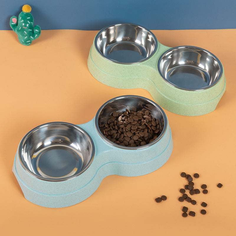 Double Pet Food Water Feeder Stainless Steel Bowls