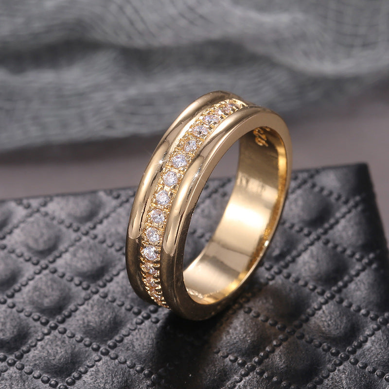 Simple Golden Sliver Rhinestones Copper Plated Fashion Ring