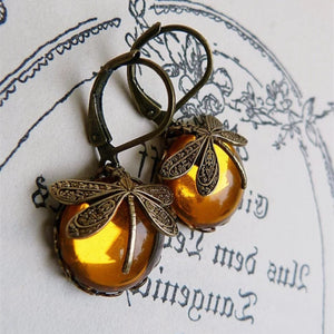 Women's Hanging Vintage Dragonfly Pendant Earring Boho Chakra Blue Moonstone Drop