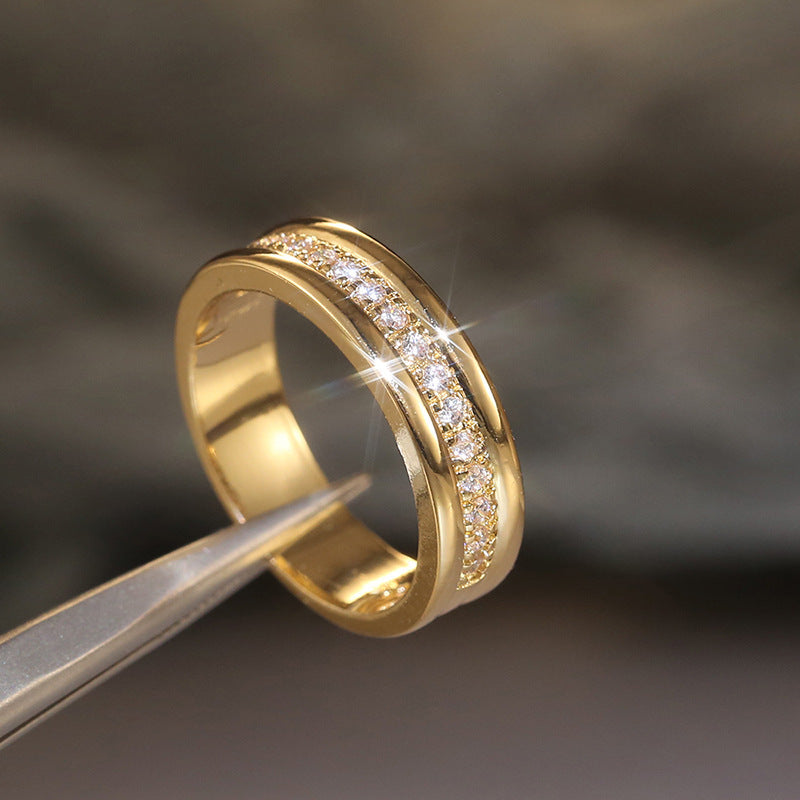 Simple Golden Sliver Rhinestones Copper Plated Fashion Ring