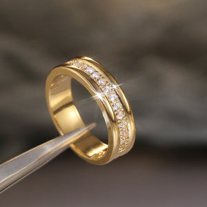 Simple Golden Sliver Rhinestones Copper Plated Fashion Ring