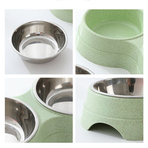 Double Pet Food Water Feeder Stainless Steel Bowls
