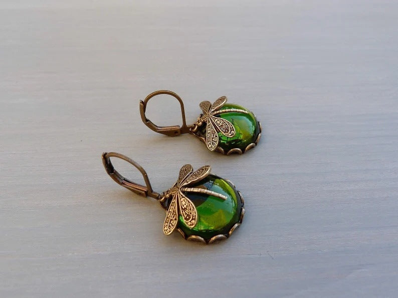 Women's Hanging Vintage Dragonfly Pendant Earring Boho Chakra Blue Moonstone Drop