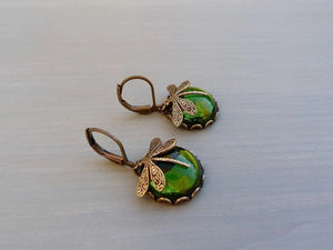 Women's Hanging Vintage Dragonfly Pendant Earring Boho Chakra Blue Moonstone Drop