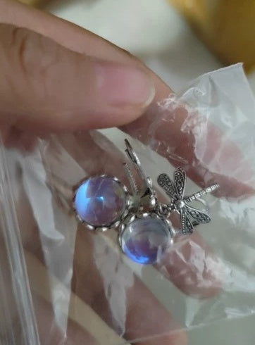 Women's Hanging Vintage Dragonfly Pendant Earring Boho Chakra Blue Moonstone Drop