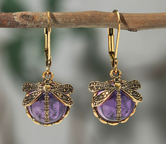 Women's Hanging Vintage Dragonfly Pendant Earring Boho Chakra Blue Moonstone Drop
