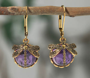 Women's Hanging Vintage Dragonfly Pendant Earring Boho Chakra Blue Moonstone Drop