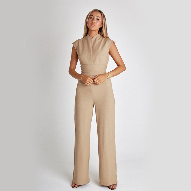 Elegant Long Sleeveless Jumpsuit Summer V-neck Clothing For Women