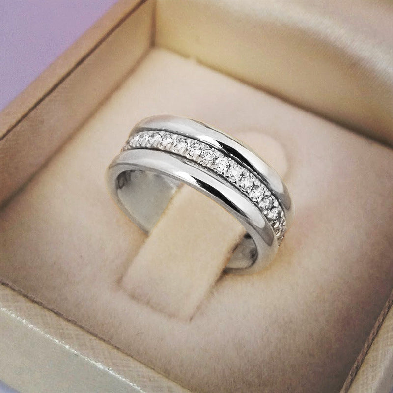 Simple Golden Sliver Rhinestones Copper Plated Fashion Ring