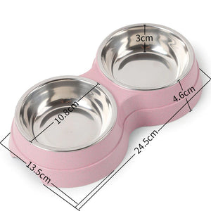 Double Pet Food Water Feeder Stainless Steel Bowls