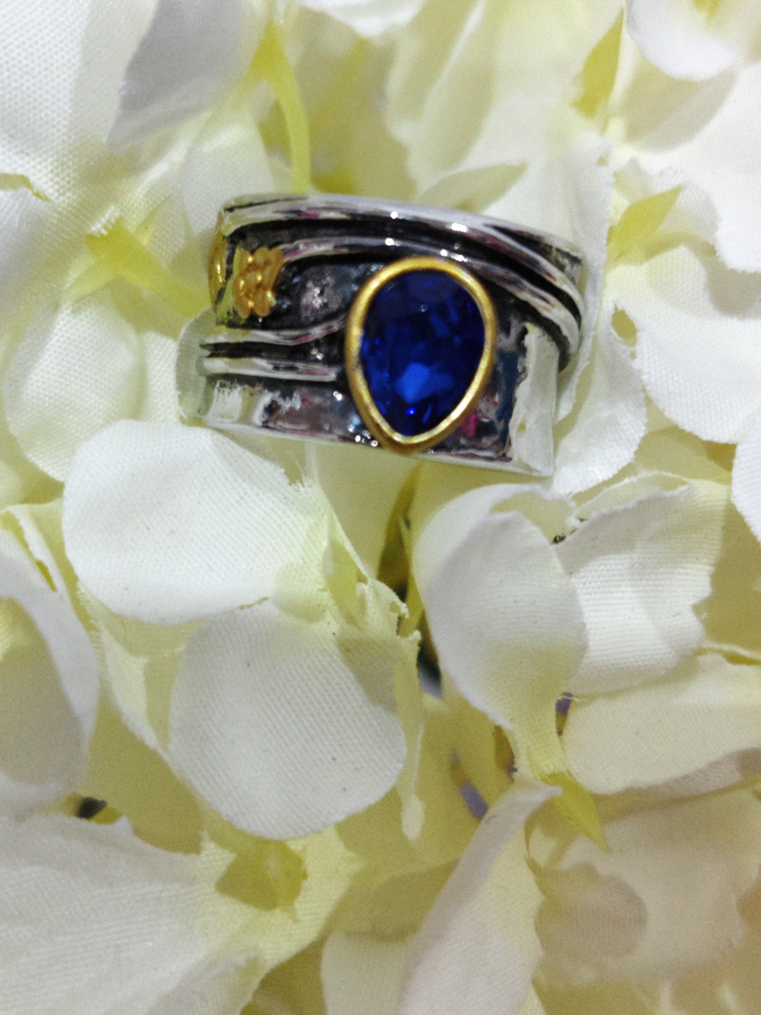 Aquamarine Ring  Water Drop Two-tone Alloy