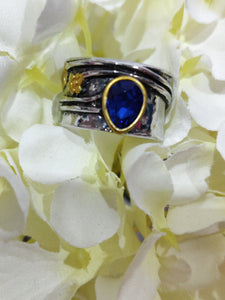 Aquamarine Ring  Water Drop Two-tone Alloy