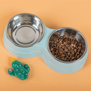 Double Pet Food Water Feeder Stainless Steel Bowls