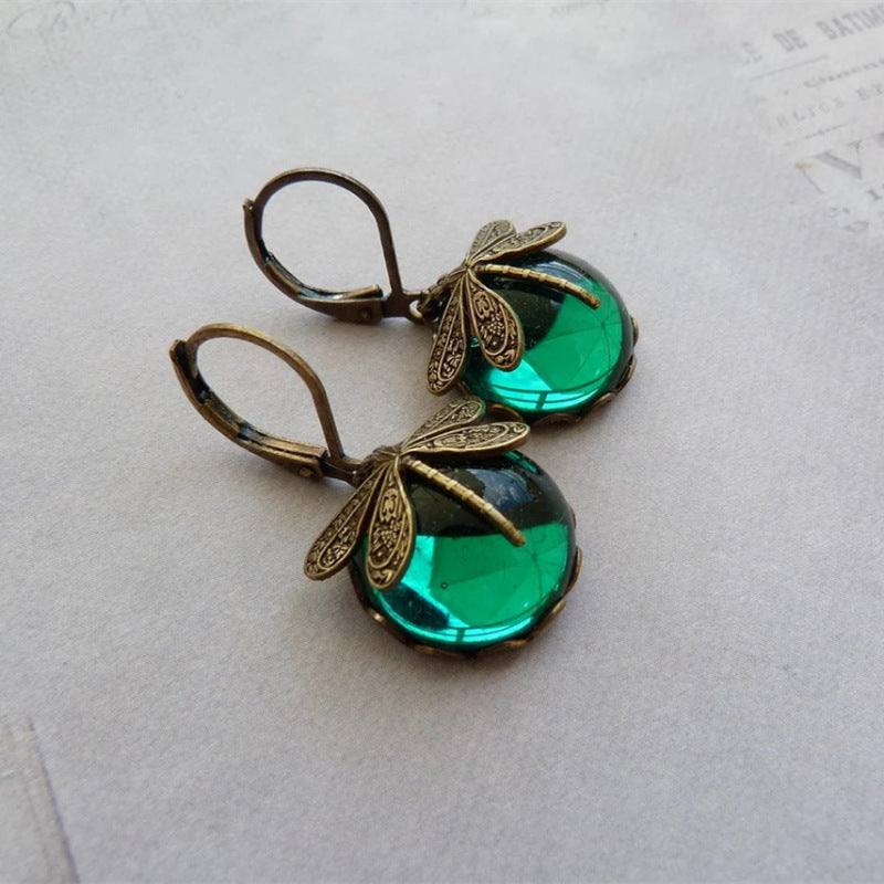 Women's Hanging Vintage Dragonfly Pendant Earring Boho Chakra Blue Moonstone Drop