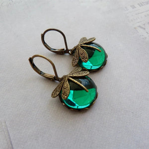Women's Hanging Vintage Dragonfly Pendant Earring Boho Chakra Blue Moonstone Drop