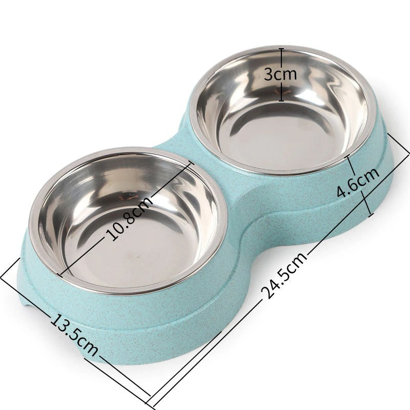 Double Pet Food Water Feeder Stainless Steel Bowls
