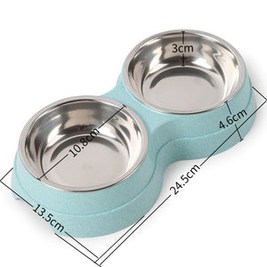 Double Pet Food Water Feeder Stainless Steel Bowls