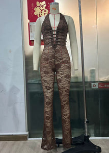 Lash Rope Lace Up Slim Fit Jumpsuit See-through