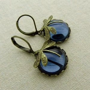 Women's Hanging Vintage Dragonfly Pendant Earring Boho Chakra Blue Moonstone Drop