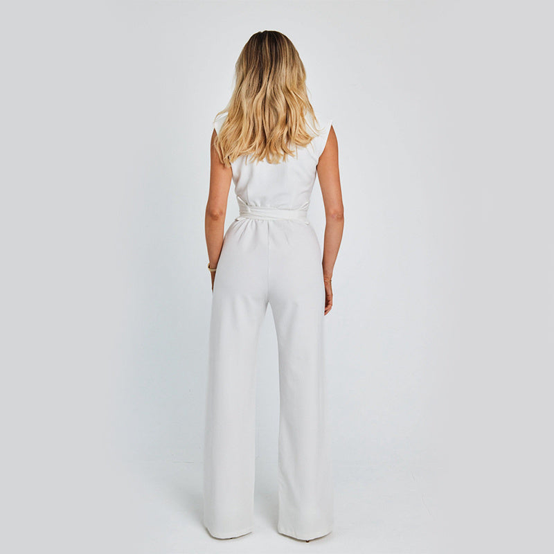 Elegant Long Sleeveless Jumpsuit Summer V-neck Clothing For Women